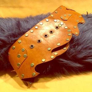 Natural Leather Grommet Trimmed Waist Cincher Belt